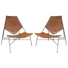 Arthur Umanoff Enameled Metal Wood And Rattan Lounge Chairs 1956 Rattan Lounge Chair Furniture Mid Century Lounge Chairs