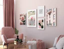 Set Of 5 Pink Botanical Gallery Art Set Printable Art Wall Etsy Pink Living Room Decor Pink Living Room Room Decor