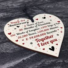Any anniversary, whether it's 10 months or 10 years, is a major milestone that deserves to be celebrated—whatever that means to you two. 3rd Wedding Anniversary Gift For Him Her Wood Heart Keepsake