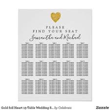 Gold Foil Heart 15 Table Wedding Seating Chart Zazzle Com