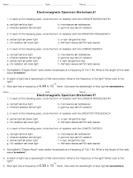 Em Spectrum Worksheet Electromagnetic Spectrum Calculating Work Chemistry Worksheets