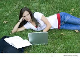 Do not drink while laying down! Photo Of Teen Girl Laying Down On The Grass