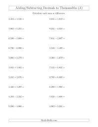 adding and subtracting decimals to thousandths horizontally a