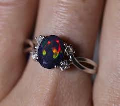 Natural Black Fire Opal Engagement Ring Made W White Topaz Etsy Fire Opal Engagement Ring Engagement Rings Opal Black Opal Ring