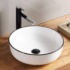 Homelava Runde Keramik Aufsatzwaschbecken Weiss Korper Schwarz Randstreifen Mit Ventil Ablauf Bad Gaste Wc O Waschbecken Waschbecken Schwarz Moderne Waschbecken