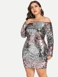 Plus Slim Fitted Bardot Sequin Dress Shein Sheinside Sequin Party Dress Elegant Dresses Plus Size Dresses