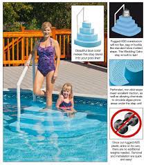 Ruggedly built, beautiful pool step doubles as a greating seating area for kids & adults. Above Ground Pool Wedding Cake Step