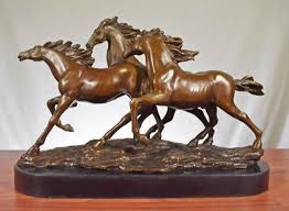 High quality cast bronze standing horse statues for decoration. Pure Bronze Running Horses Sculpture On Marble Bronze Horse Statue