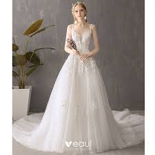 Maybe you would like to learn more about one of these? Rabatt Ivory Creme Brautkleider Hochzeitskleider 2019 A Linie Spaghettitrager Armellos Ruckenfreies Applikationen Spitze Kapelle Schleppe Ruschen