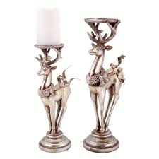 Set Of 2 Distressed Silver Deer Candle Holder Christmas Decorations 16 Christmas Central
