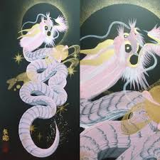 pink dragon 350mm 700mm 一筆龍 龍神 龍画 日本伝統 風水 陰陽五行 縁起物 onestrokedragon japanesedragon japaneseart 浅草 asakusa ピンクドラゴン 50s ロカビリー dragon one stroke