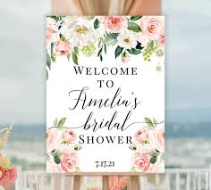 Wir führen mode von größe 38 bis 52. Bridal Shower Welcome Sign Blush Pink Florals Edit Online You Print Wedding Template Shop