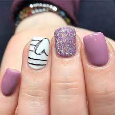 Chic and fun nail designs aren't just reserved for long nails, we guarantee it! Purple And White Nail Polish Black Heart Purple Glitter Nail Designs For Short Nails Purple Glitter Nails Purple Nail Designs Nail Designs Glitter