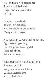 Fuad kami juga menyokong penuh karya seni artis, penyanyi, penulis lirik, komposer dan syarikat produksi yang terlibat. Isma Sane Derita Lirik Chorus Kau Katakan Sayang Tapiku Terluka Egomu Menggunung Kau Tak Pernah Mengalah Padahal Dirimu Punca Semuanya Bagaimana Lagi Harusku Terima Jika Kau Begini Yang Selalu