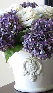 Silk Flower Arrangement Lilac Hydrangeas In Large Cream Ceramic Vase Silk Flower Arrangements Beautiful Flowers Flower Arrangements