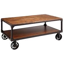 Dressler bentwood rolling coffee table. 12354 Stein World Wood And Metal Wheeled Coffee Table With Shelf