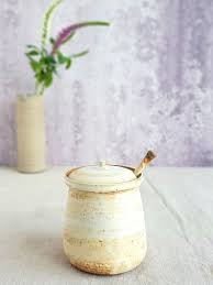 Ceramic Honey Pot Ceramic Jar With Lid Sugar Jar Ceramic Salt Cellar Storage Jar White Honey Jar Pottery Jar In 2020 Pottery Jar Ceramic Jars Rustic Pottery
