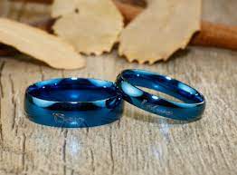 Handmade Blue Customized Dome Shape Rings Matching Wedding Etsy Anniversary Ring Set Titanium Ring Set Couples Ring Set
