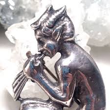 Sterling Silver Pan Brooch Greek Trickster God Early 20th C Vintage Satyr Silver Pin Horned God Goat With Flute Pagan P Vintage Brooches Silver Pin Silver