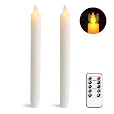Eldnacele Flameless Flickering Taper Candles Moving Wick Window Candles With Remote Control Timer Warm White Real Wax Unscented 9 5 2 Pack Ivory For Christmas