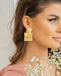 Kolczyki geometryczne srebrne pozłacane kwadraty