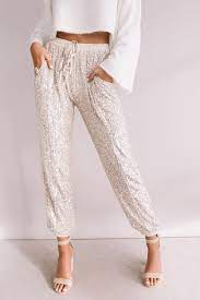 Extra Sparkles Sequin Joggers In Champagne Impressions Online Boutique