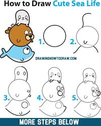 How To Draw Cute Kawaii Chibi Dolphin Walrus And Seal Easy Step By Step Drawing Tutorial F Easy Mermaid Drawing Drawing Tutorial Drawing Tutorials For Kids