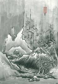 Japanese art clouds images, stock photos & vectors. Original Art Mountain Zen Home Decor Japanese Art Sumi E Landscape Copy Of Sesshu Toyo Black And White Minimalist