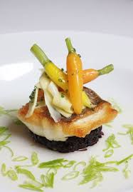 The French Laundry Lemon Grilled Halibut Fish With Roasted Baby Carrots Food Food Presentation Recipes