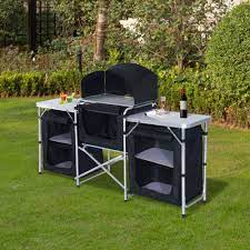 Happybuy portable camping kitchen table with plenty of storage space. Camping Kitchen Picnic Cabinet Table Portable Folding Cooking Storage Rack Alu 603161404580 Ebay Camping Cooking Table Camping Table Portable Camp Kitchen