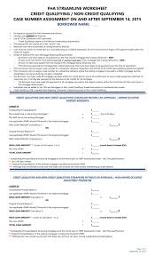 Fha Streamline Worksheet Credit Qualifying Non