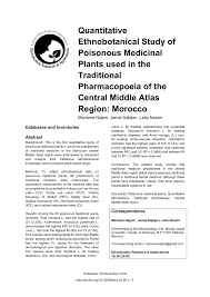 Pdf Quantitative Ethnobotanical Study Of Toxic Plants Used In The Traditional Pharmacopoeia Of The Central Middle Atlas Morocco