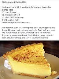 Line a 9 inch pie pan with the bottom crust. Old Fashioned Custard Pie Dessert Recipes Desserts Just Desserts