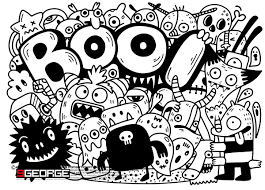 Happy Halloween Contour Outline Doodle Ghost Bat Pumpkin Spider Monster Set Doodle Art Drawing Doodles Doodle Art