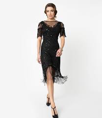 Unique Vintage 1920s Black Beaded Fringe Sleeve Nadine Flapper Dress Flapper Dress Unique Dresses Fringe Flapper Dress