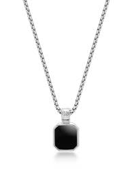 Silver Necklace With Square Matte Onyx Pendant Nialaya Inc In 2021 Mens Silver Necklace Silver Man Onyx Necklace