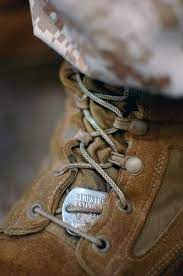 Id Identification Dog Tags Through Shoe Laces On Boot American Soldiers Military Wife Dog Tags