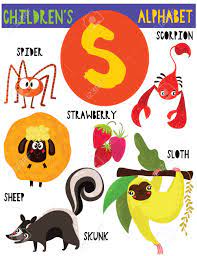 Using a timer and seeing how quickly the child can match the letters is optional. Letter S Cute Children S Alphabet With Adorable Animals And Other Things Poster For Kids Learning English Vocabulary Cartoon Vector Illustration Royalty Free Cliparts Vectors And Stock Illustration Image 127312747