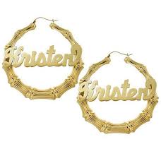 Personalized 10k Gold Bamboo Name Hoop Earrings Initial Obsession
