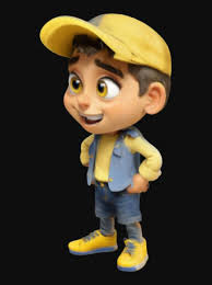 The twelfth uploaded image depicts a stylized cartoon character with a  youthful and casual appearance. The character has an expressive face with  large eyes, a friendly smile, and a confident stance. He