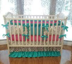 Girl Baby Bedding Grey Damask Teal Hot Pink 3pc 4pc Girl Crib Bedding Set Ruffled Crib Skirt Girl Crib Bedding Sets Crib Bedding Girl Mermaid Crib Bedding