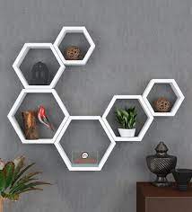 Buy Hexagonal Modular Wall Shelves Set Of 6 In White Colour By Decornation Online Modern Wall Shelve Wall Shelves Design Modern Wall Shelf Wall Shelf Decor