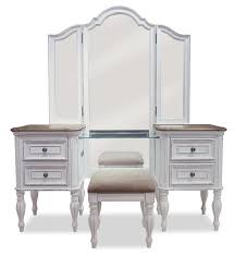 Vintage vanity with mirror boho style solid wood blue/gray multicolor. Grace 3 Piece Vanity Set With Lift Top Stool Antique White The Brick