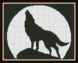 Black And White Silhouette Cross Stitch Patterns Cross Stitch Pattern Wolf And The Moon Silhouette Handmade Black And White Pdf Cross Stitch Patterns Stitch Patterns Cross Stitch Animals