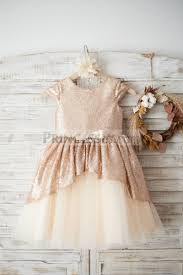 Birthday Dresses For Teens Champagne Sequin Tulle Cap Sleeves Girl Party Birthday Dress