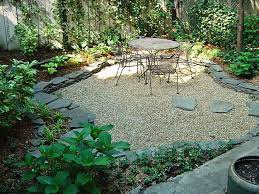 Gravel Patio Surrounded By Stone And Plantings Gravel Landscaping Gravel Patio Backyard Landscaping