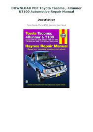 Tacoma service manual also it is not directly done, you could agree to. Download Pdf Toyota Tacoma 4runner T100 Automotive Repair Manual Toyota Tacoma Repair Manuals 4runner