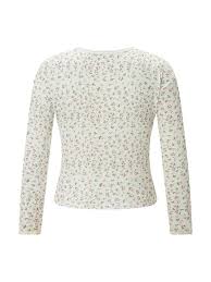Floral Print Slim Fit Long Sleeve crop topy with Lace Trim for Women - Crew Neck Blouse and Pullover Top M240920