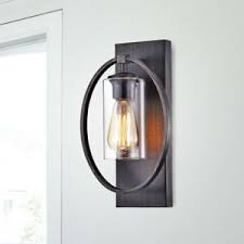 Possini euro design rustic industrial wall light sconce black hardwired 7 1/2 high fixture clear glass bedroom bathroom hallway. Rustic Industrial Wall Sconce Circular Frame Antique Black Finish Glass Shade Ebay
