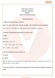 Important Questions For Cbse Class 9 Science Chapter 1 Matter In Our Surroundings